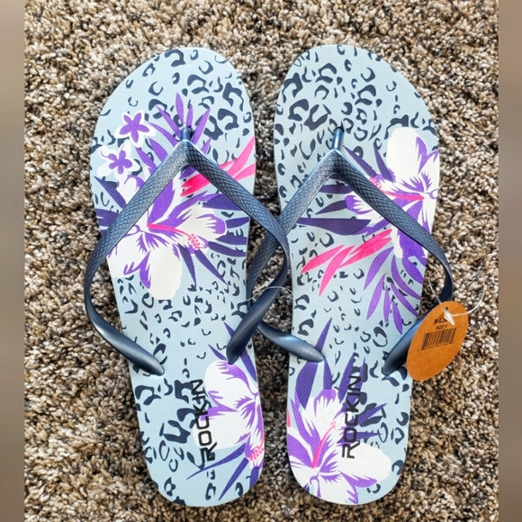 NWT, ROCKIN, Floral, Sandals, Flip Flops - Picture 1 of 4